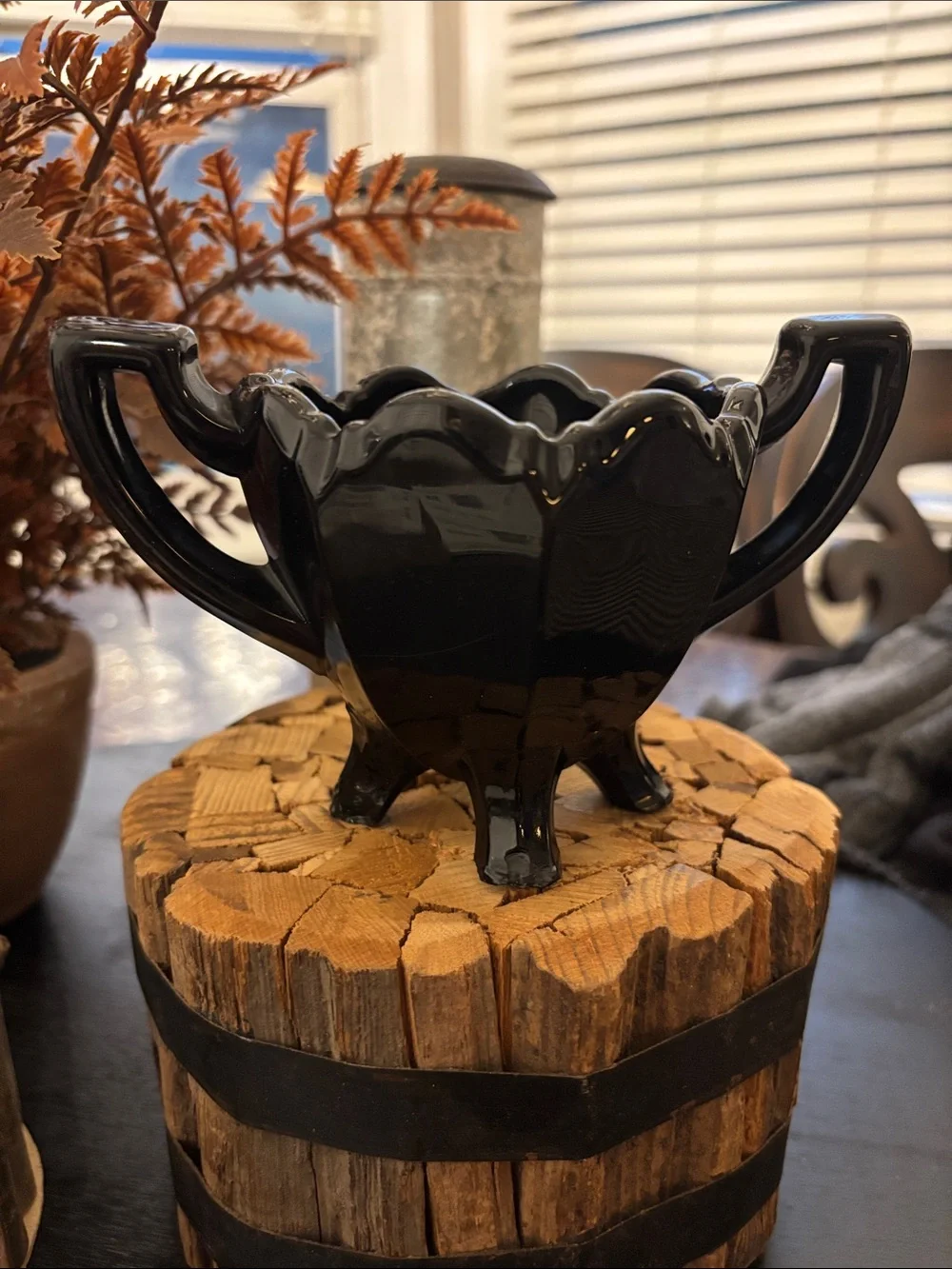 Vintage Black Ceramic Creamer and Sugar Set